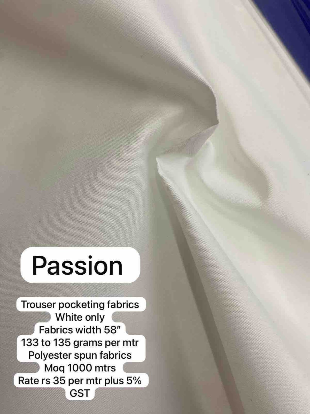 Passion White Pocketing Fabric
